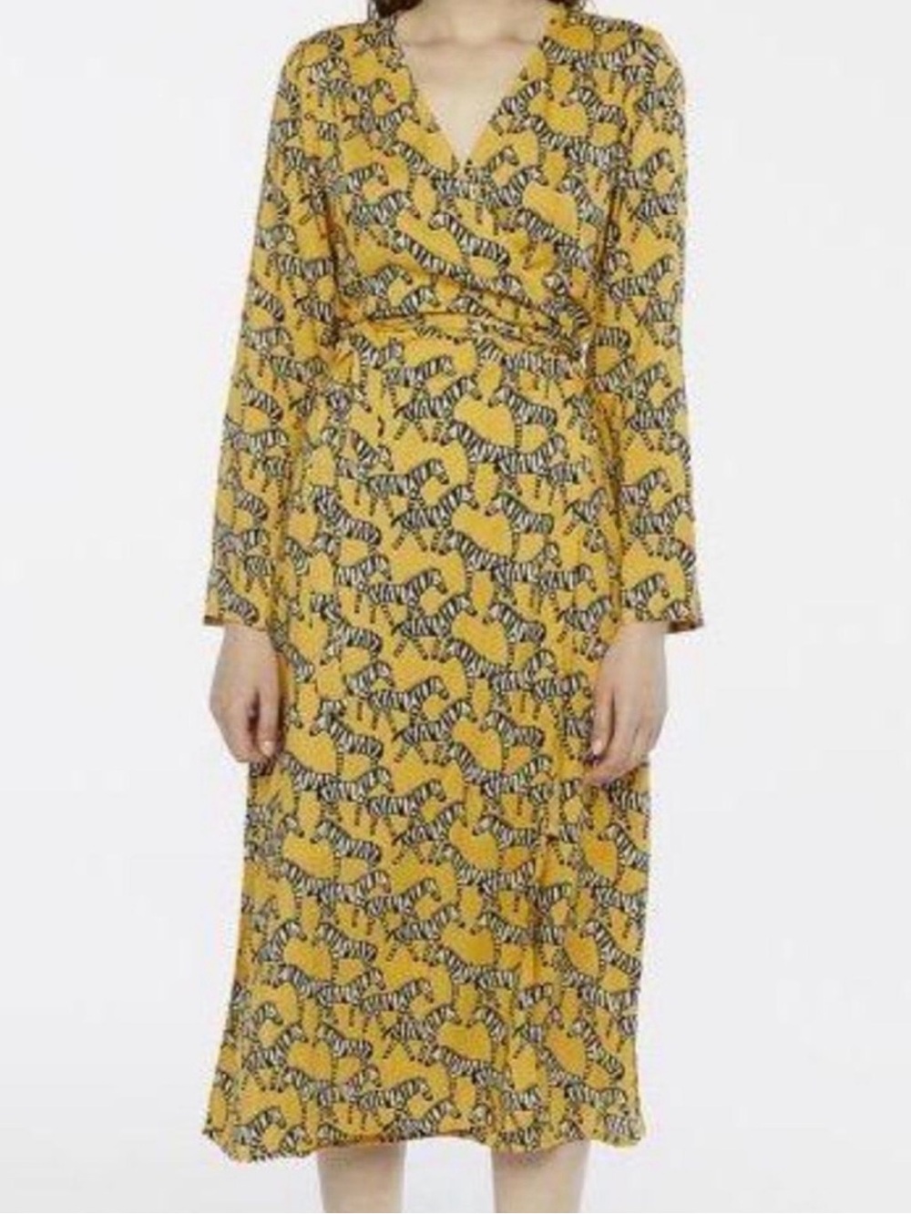 Compania Fantastica/Modcloth V-Neck Yellow Zebra Print Long Sleeve Midi Dress